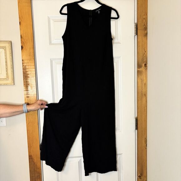 Eileen Fisher Pants - Eileen Fisher Washable Flex Ponte V-Neck Jumpsuit Women Petite M Black Wide Leg